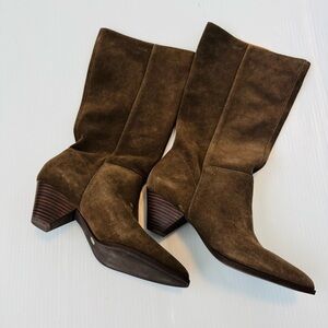 Lucky Brand Women's Fukko Mid-Calf Boots Brown Suede Heeled Boots